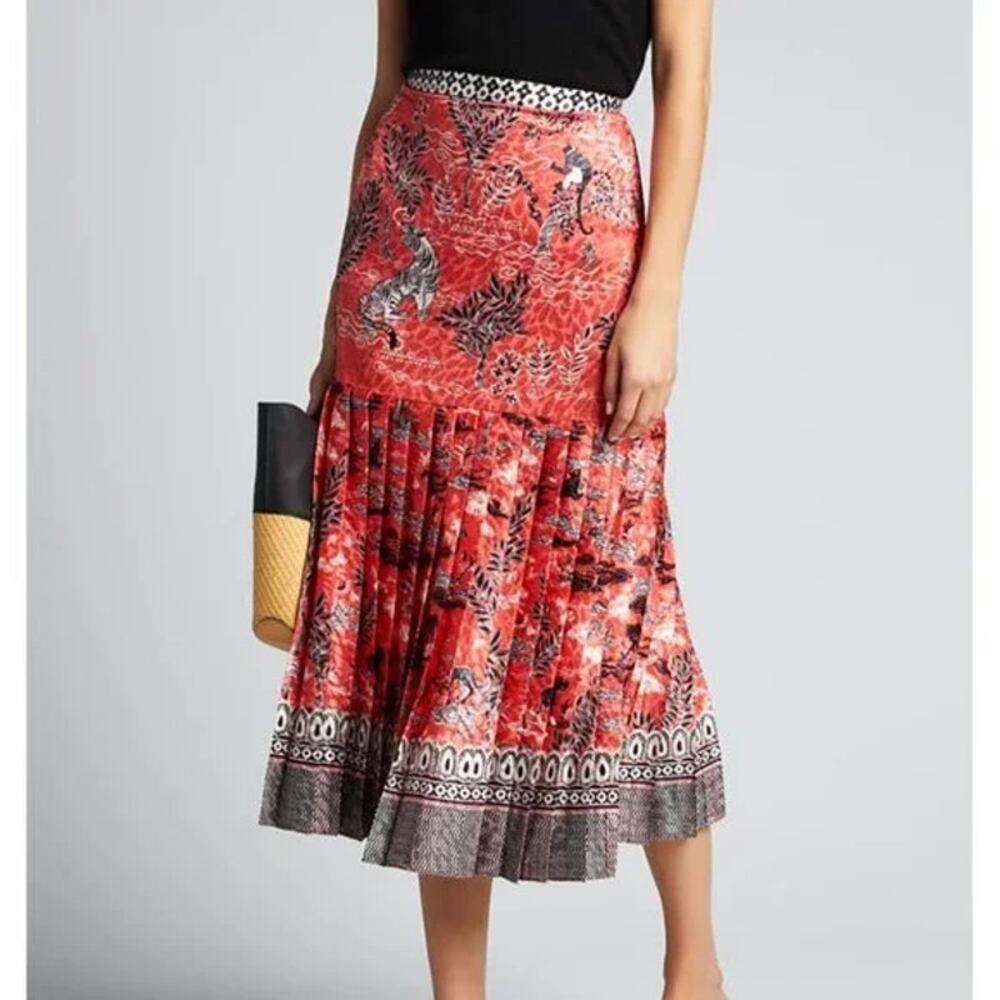 Saloni Diana E Satin Skirt Terracotta Safari Palm Monkey Tiger